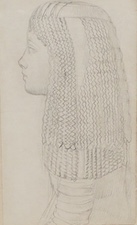 Attributed to Sir Edwin Landseer RA (1802-1873), Head and shoulder portrait of a young girl with long braided hair, inscribed verso ‘Sold at Sothebys June 1967’, pencil drawing taken from a sketch book, 15 x 9cm